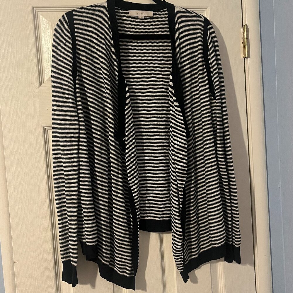 LOFT Blue and White Striped Cardigan